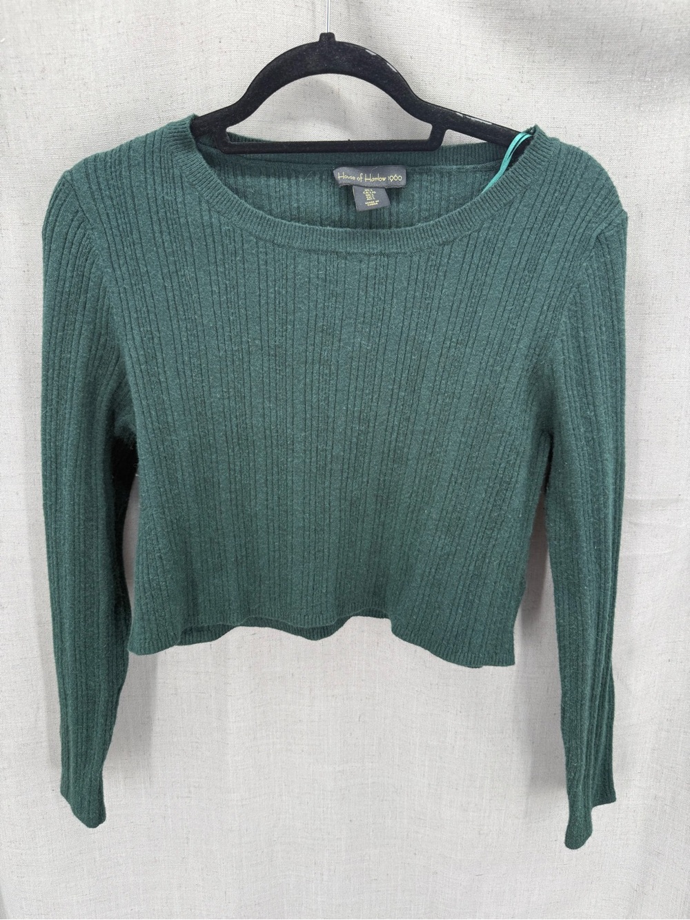 House of Harlow  FlaredSleeve Ribbed Crop Willow Green top Large.